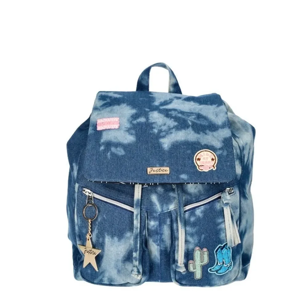 Girls Justice Denim Rucksack Backpack Bag Blue